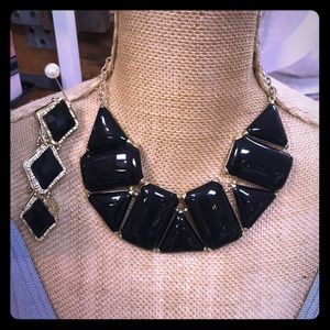 Black Necklace and Stretchy Bracelet Set